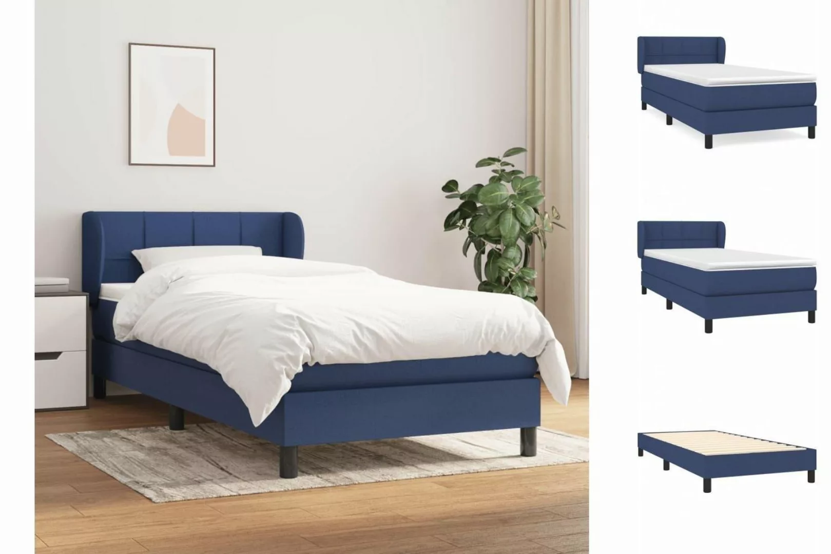 vidaXL Bettgestell Boxspringbett mit Matratze Blau 100x200 cm Stoff Bett Be günstig online kaufen