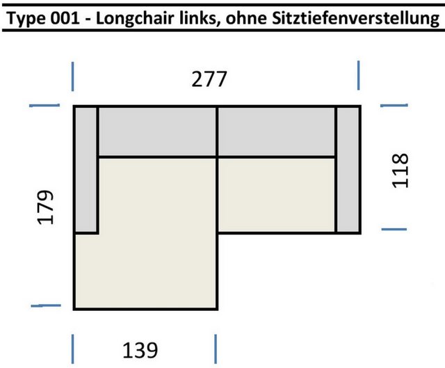 freiraum Wohnlandschaft Wolve, Kopfteilverstellungen, 2 Kissen, hellgrau - günstig online kaufen