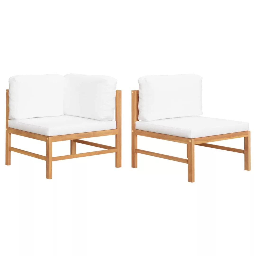 2-tlg. Garten-lounge-set Mit Creme Kissen Teakholz günstig online kaufen