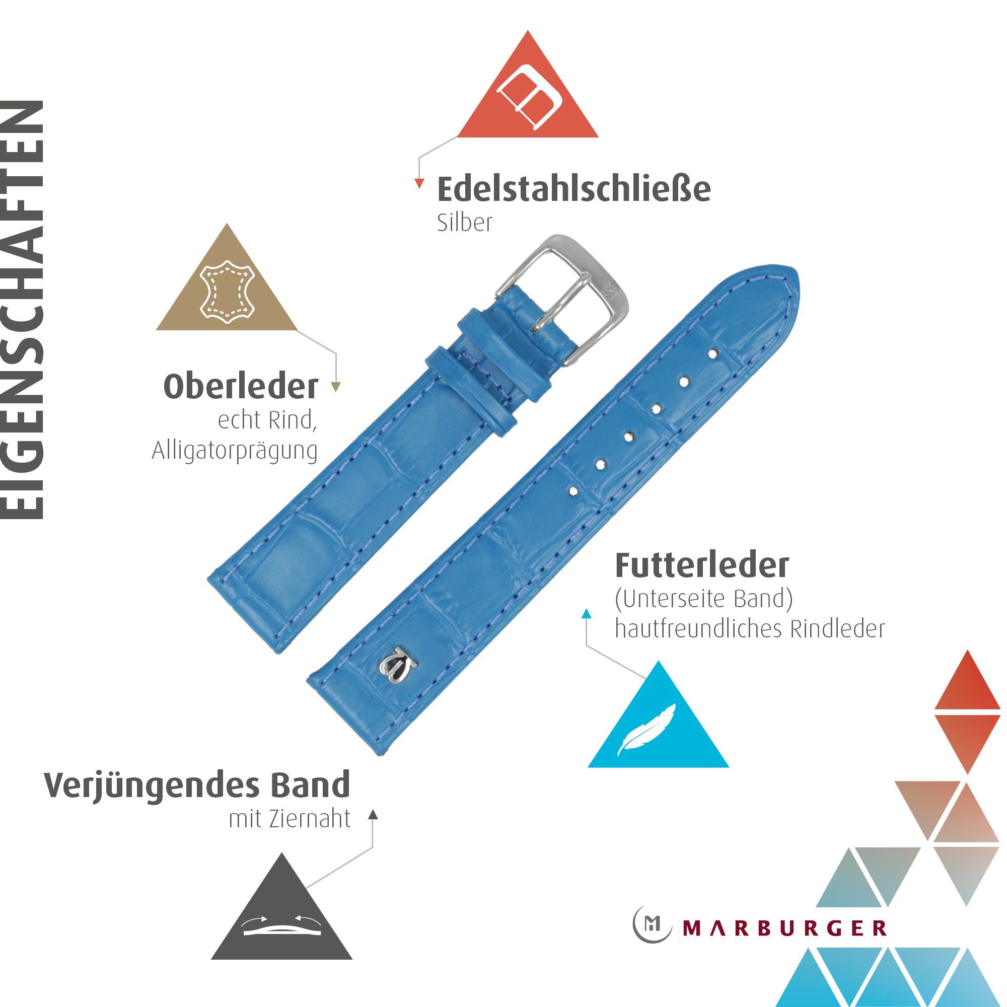 MARBURGER Uhrenarmband 18mm Leder Alligator Prägung günstig online kaufen