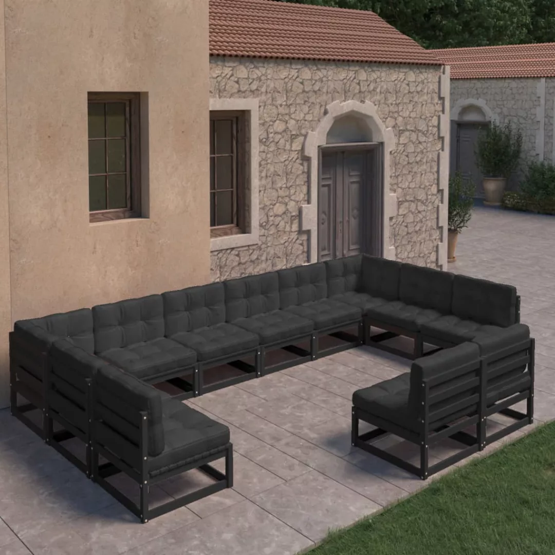 12-tlg. Garten-lounge-set Mit Kissen Schwarz Kiefer Massivholz günstig online kaufen