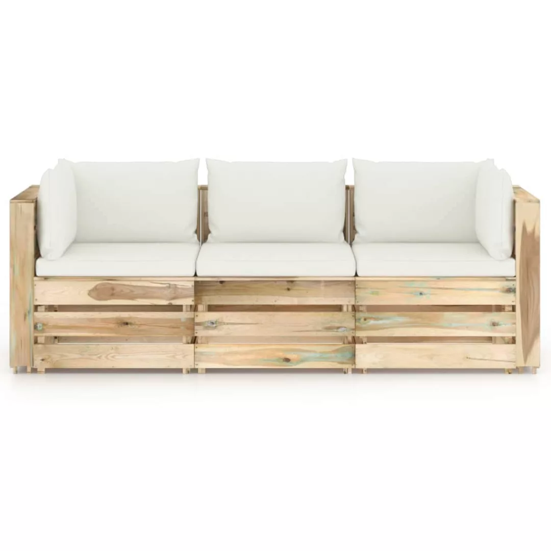 3-sitzer-gartensofa Mit Kissen Grün Imprägniertes Holz günstig online kaufen