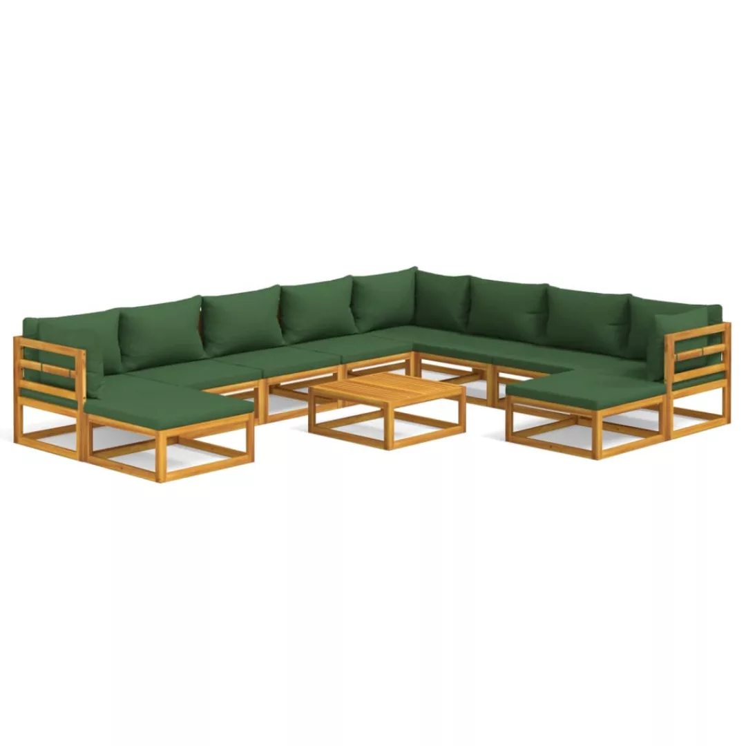 Vidaxl 11-tlg. Garten-lounge-set Mit Grünen Kissen Massivholz günstig online kaufen