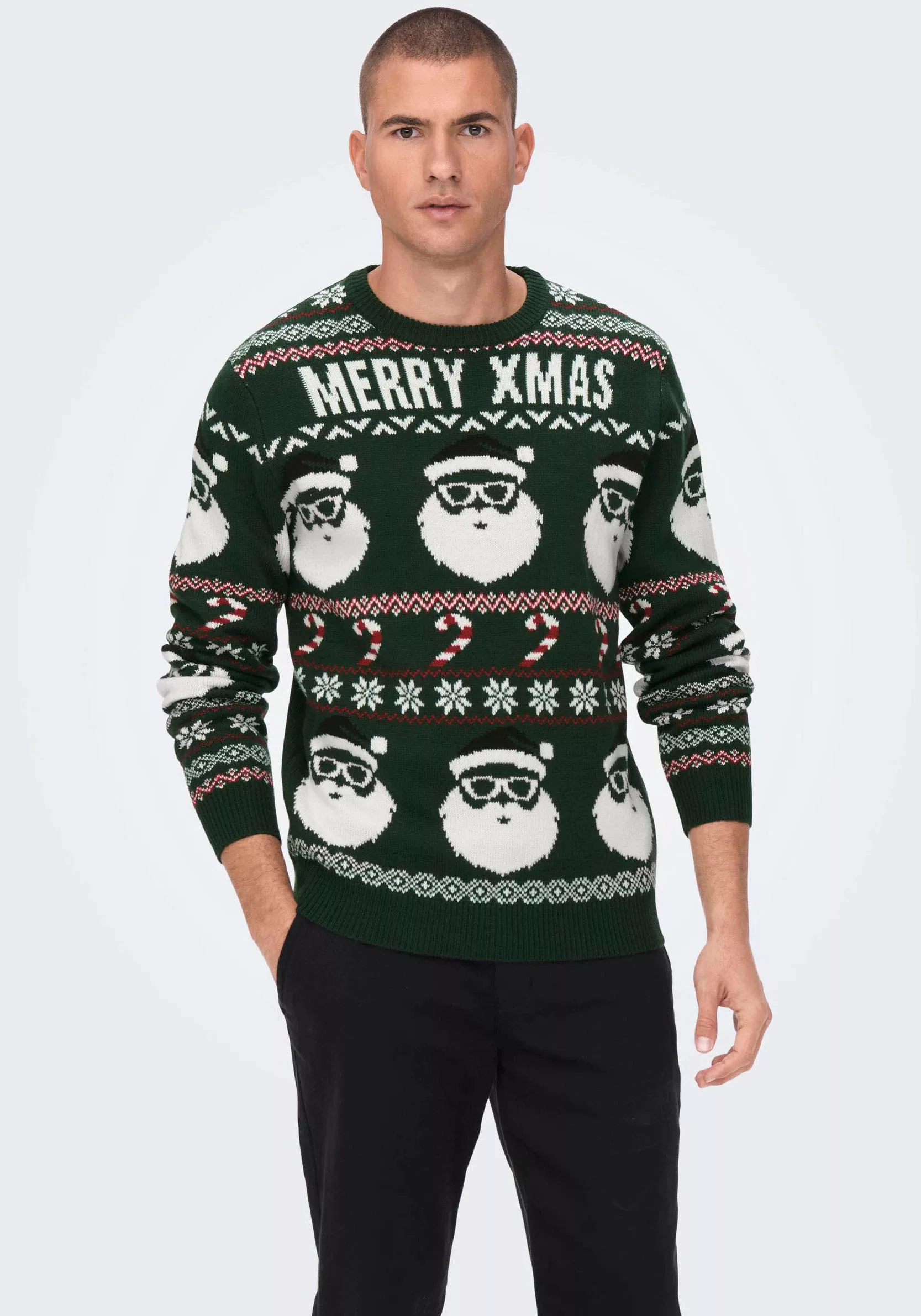 ONLY & SONS Rundhalspullover ONSXMAS SANTA JAQ REG CREW KNIT 3994 günstig online kaufen