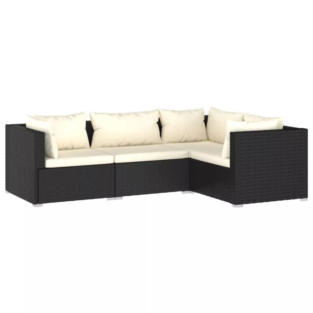 Vidaxl 4-tlg. Garten-lounge-set Mit Kissen Poly Rattan Schwarz günstig online kaufen