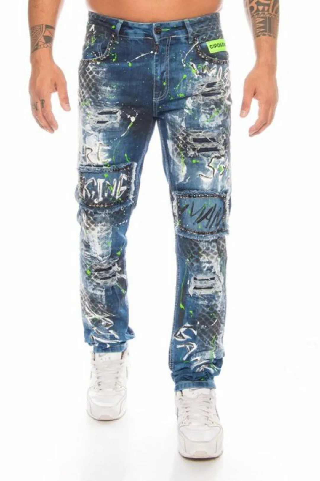 Cipo & Baxx Slim-fit-Jeans Herren Jeans Hose mit ausgefallenem Graffiti Des günstig online kaufen