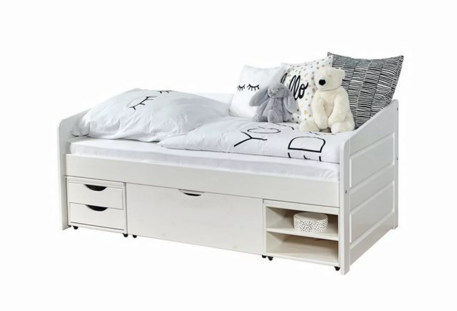 Ticaa Funktionsbett Sofabett MINI Micki 80x160 Buche Weiß Komplett Set günstig online kaufen