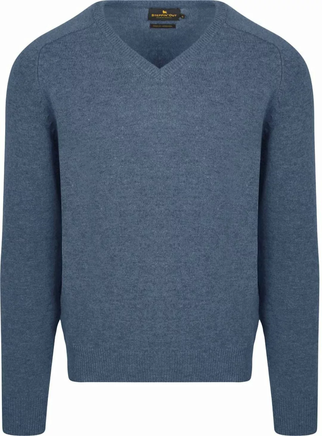 Steppin' Out Pullover V-Ausschnitt Lammwolle Mid Blau - Größe M günstig online kaufen