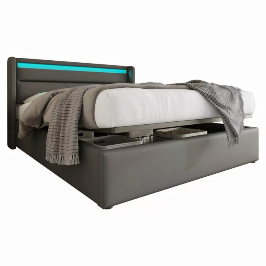 PHOEBE CAT Polsterbett (Stauraumbett), Doppelbett 160x200 cm mit LED-Beleuc günstig online kaufen