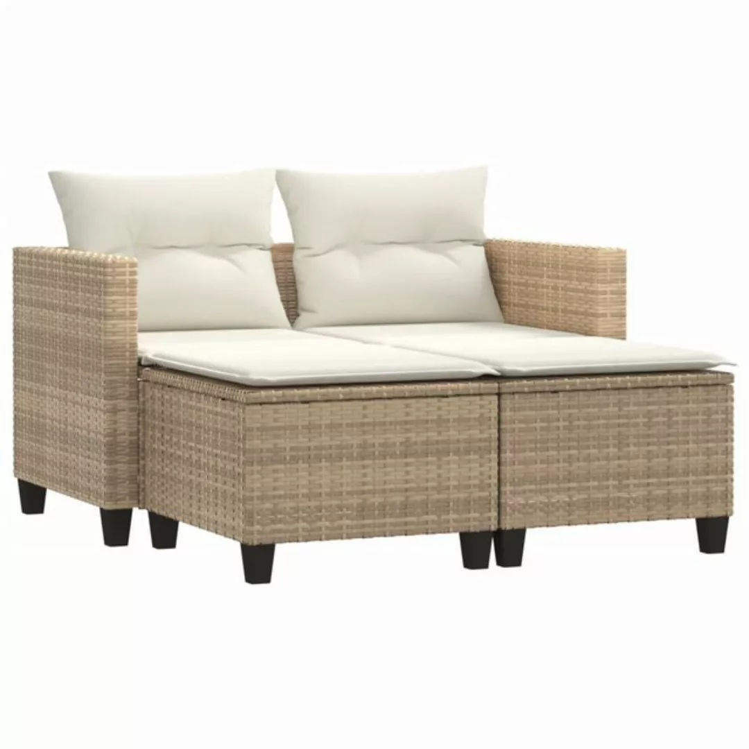 vidaXL Sofa, Gartensofa 2-Sitzer mit Hockern Beige Poly Rattan günstig online kaufen