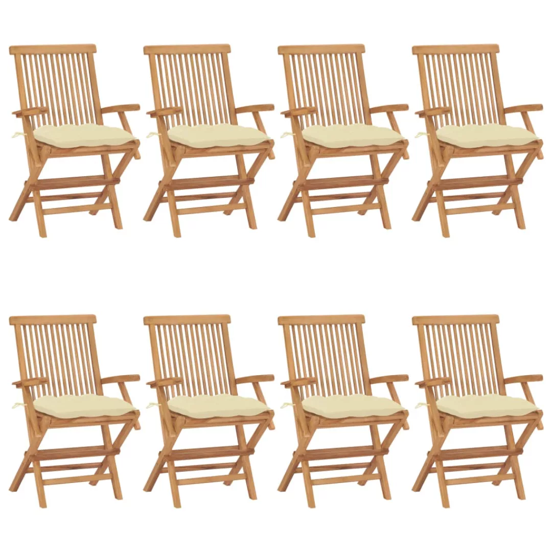 Gartenstühle Mit Cremeweißen Kissen 8 Stk. Massivholz Teak günstig online kaufen