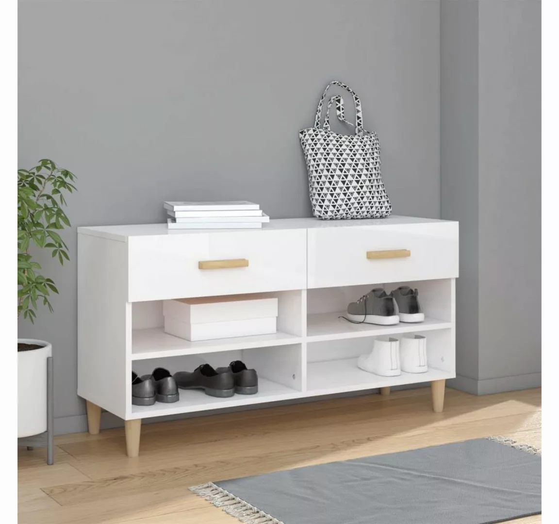 furnicato Schuhschrank Hochglanz-Weiß 102x35x55 cm Holzwerkstoff günstig online kaufen