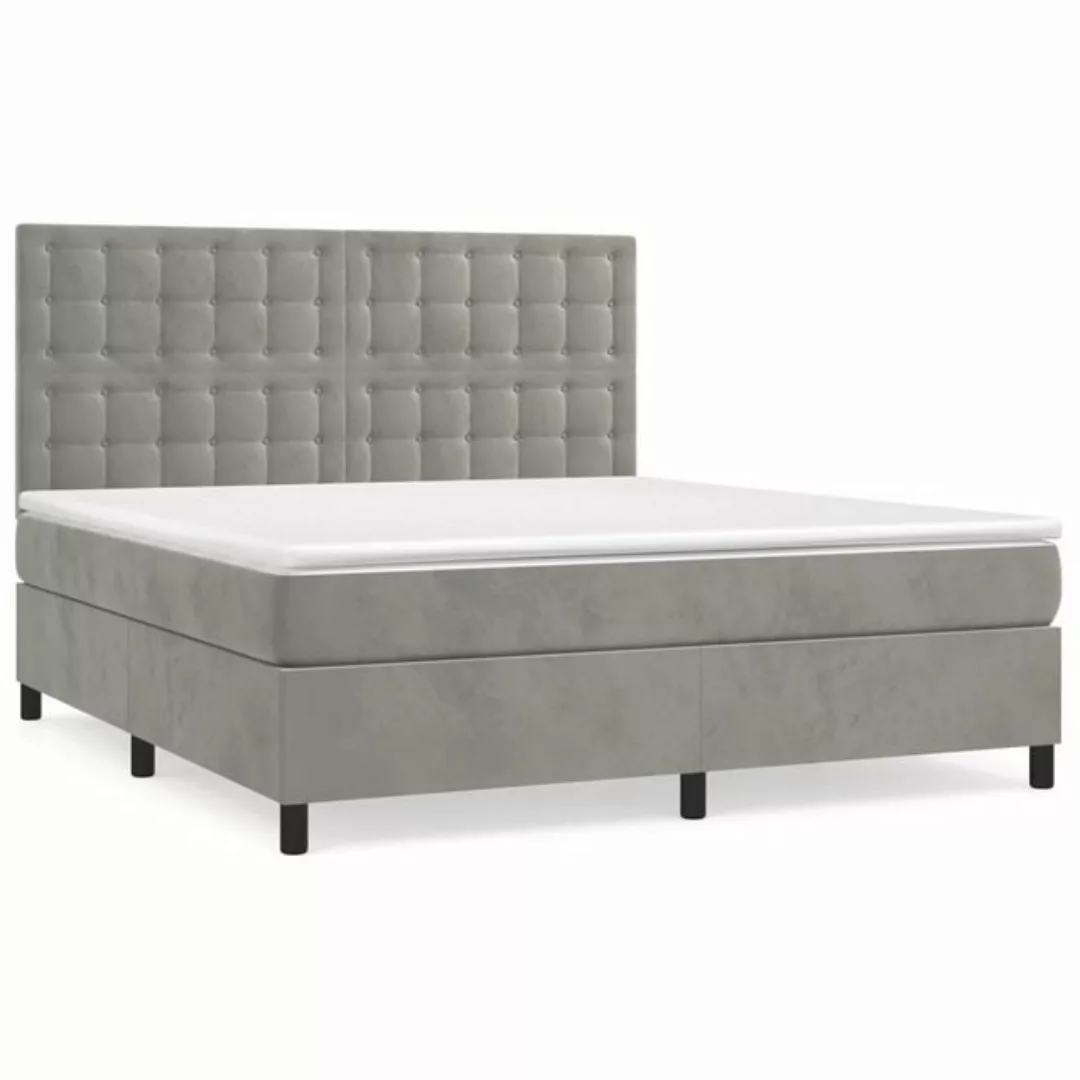 furnicato Bett Boxspringbett mit Matratze Hellgrau 160x200 cm Samt (1-tlg) günstig online kaufen