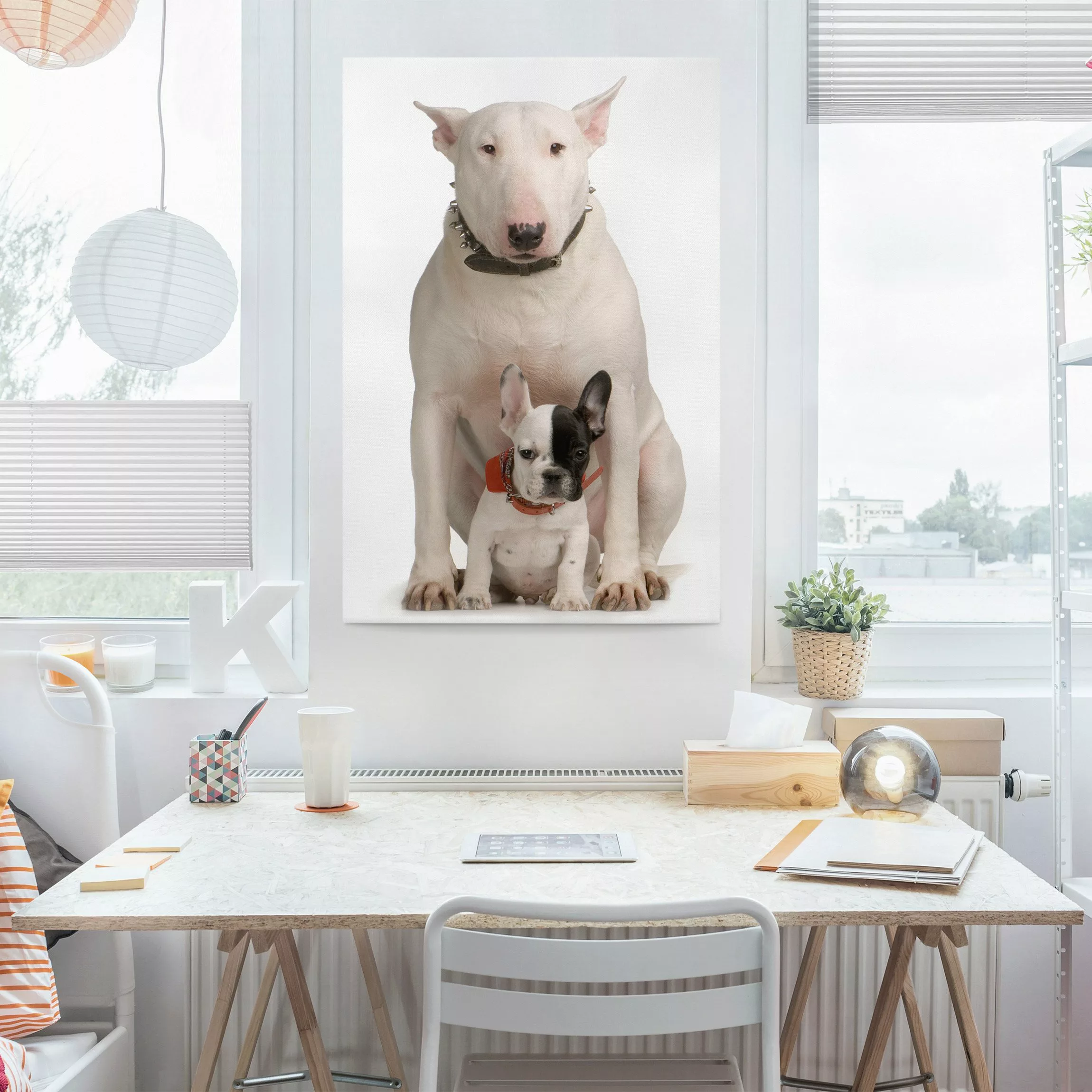Leinwandbild Tiere - Hochformat Bull Terrier and Friend günstig online kaufen