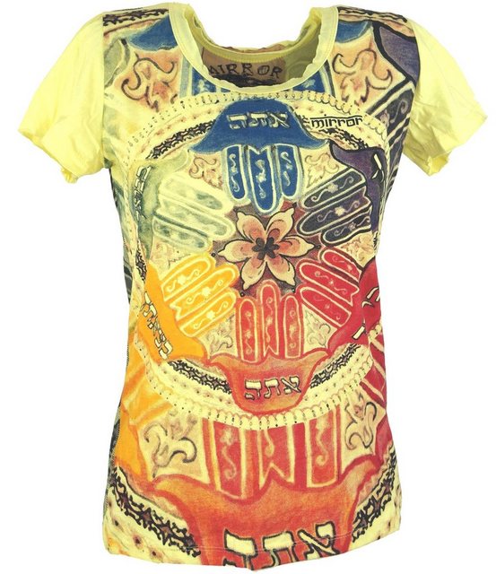 Guru-Shop T-Shirt Mirror Damen T-ShirT-Shirt - Mandala gelb Festival, Goa S günstig online kaufen