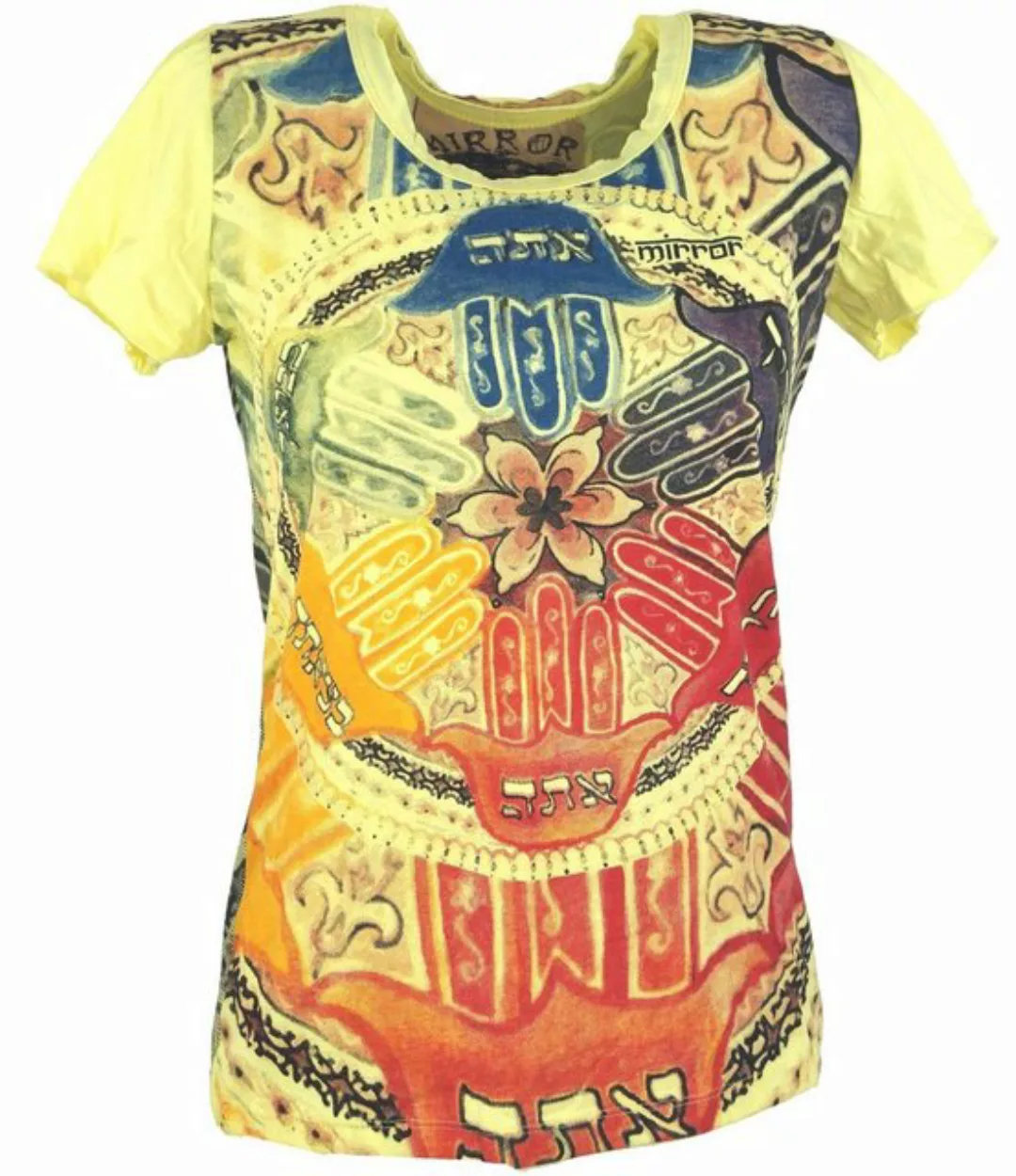 Guru-Shop T-Shirt Mirror Damen T-ShirT-Shirt - Mandala gelb Goa Style, alte günstig online kaufen