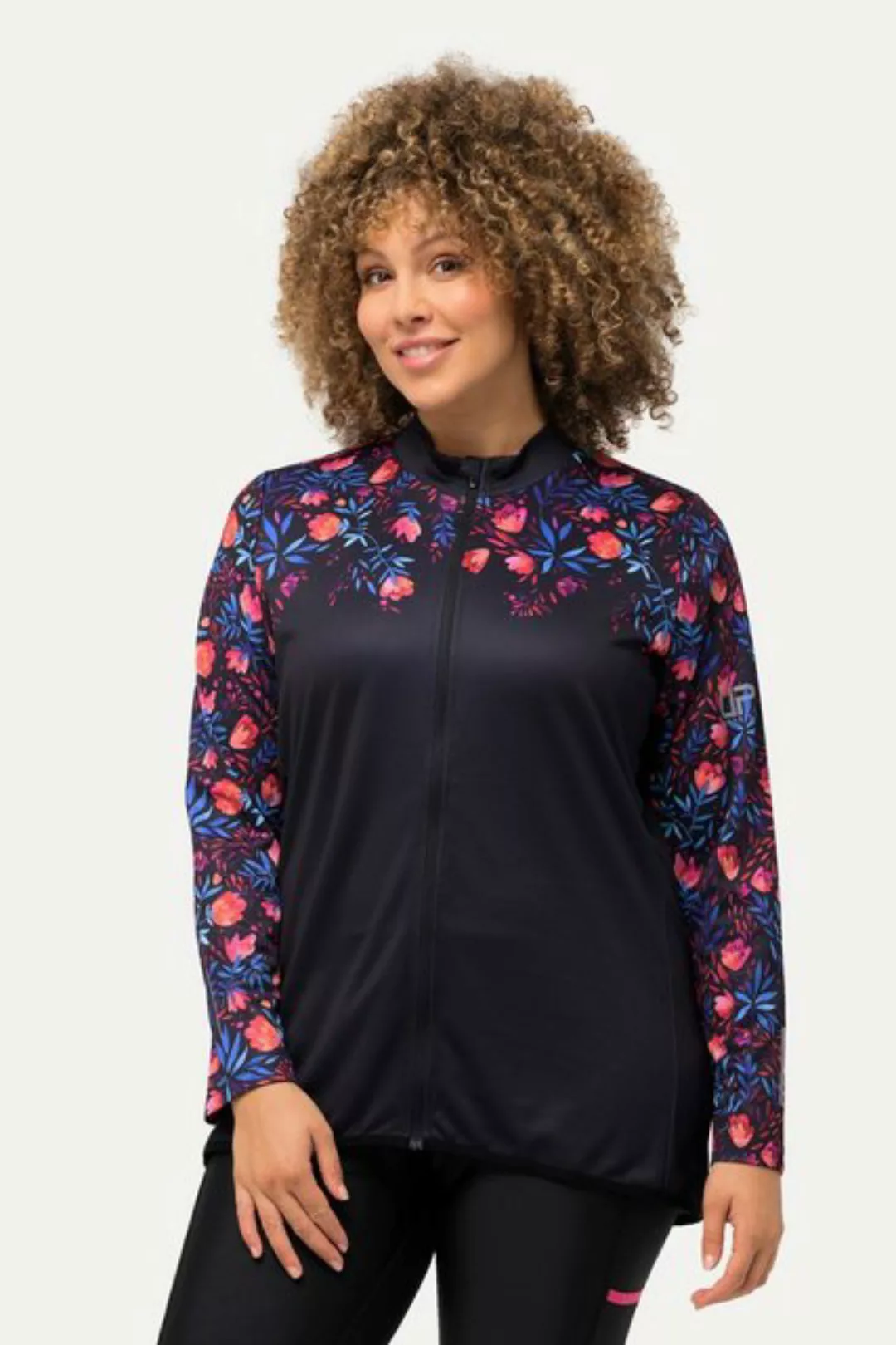 Ulla Popken Shirtjacke Radfahr-Trikot Blumen Slim Stehkragen Zipper günstig online kaufen