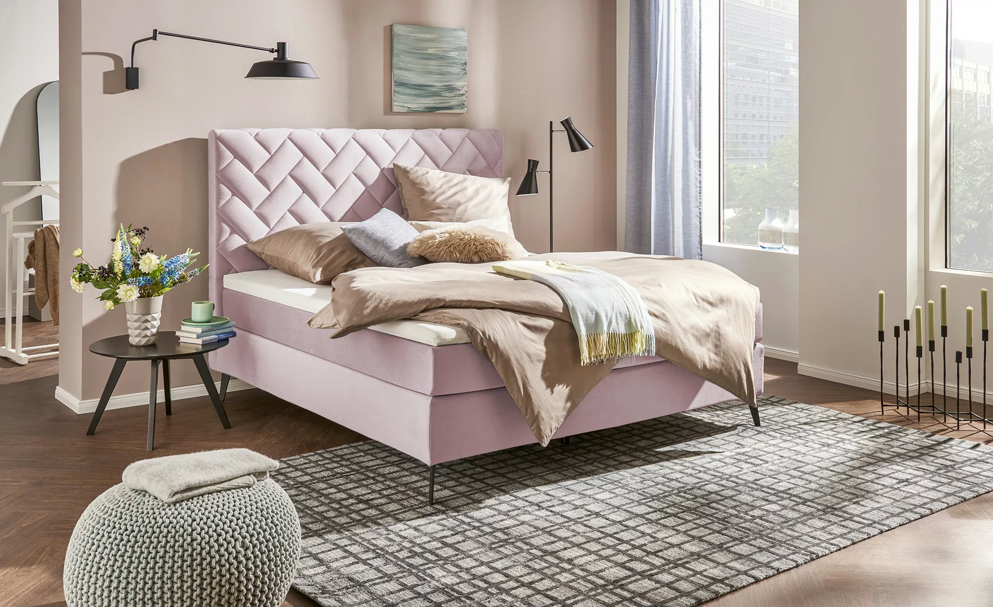 SKAGEN BEDS Boxspringbett  Weave ¦ rosa/pink ¦ Maße (cm): B: 180 H: 122 Bet günstig online kaufen