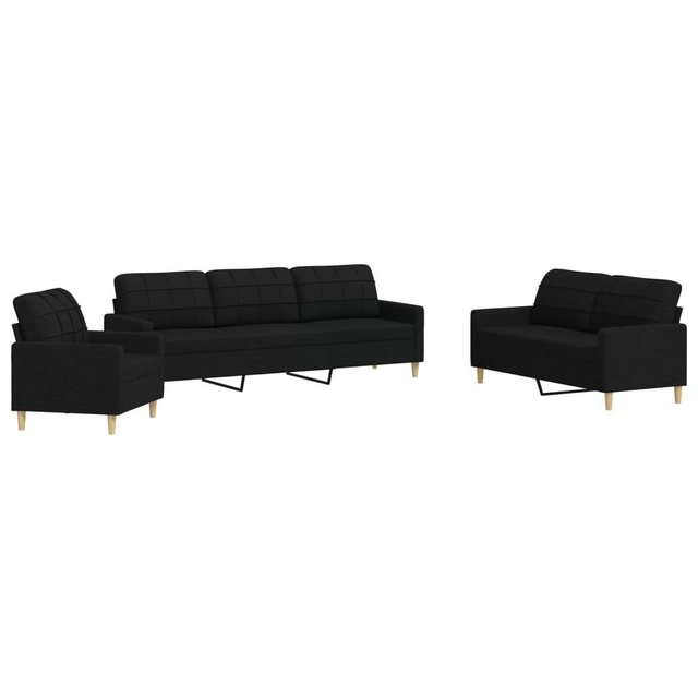 vidaXL Sofa 3-tlg. Sofagarnitur Schwarz Stoff günstig online kaufen