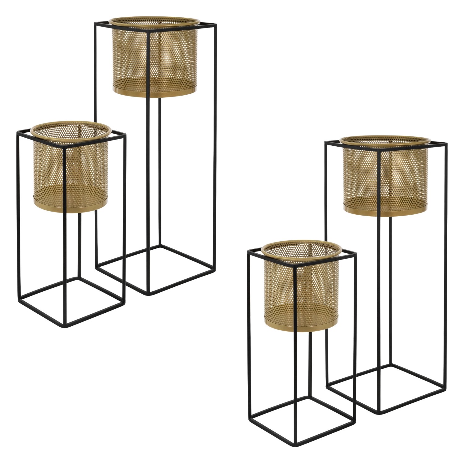 ML-Design Blumenständer 4Er Set Schwarz-Gold 21x21x47 cm 25x25x71 cm aus St günstig online kaufen