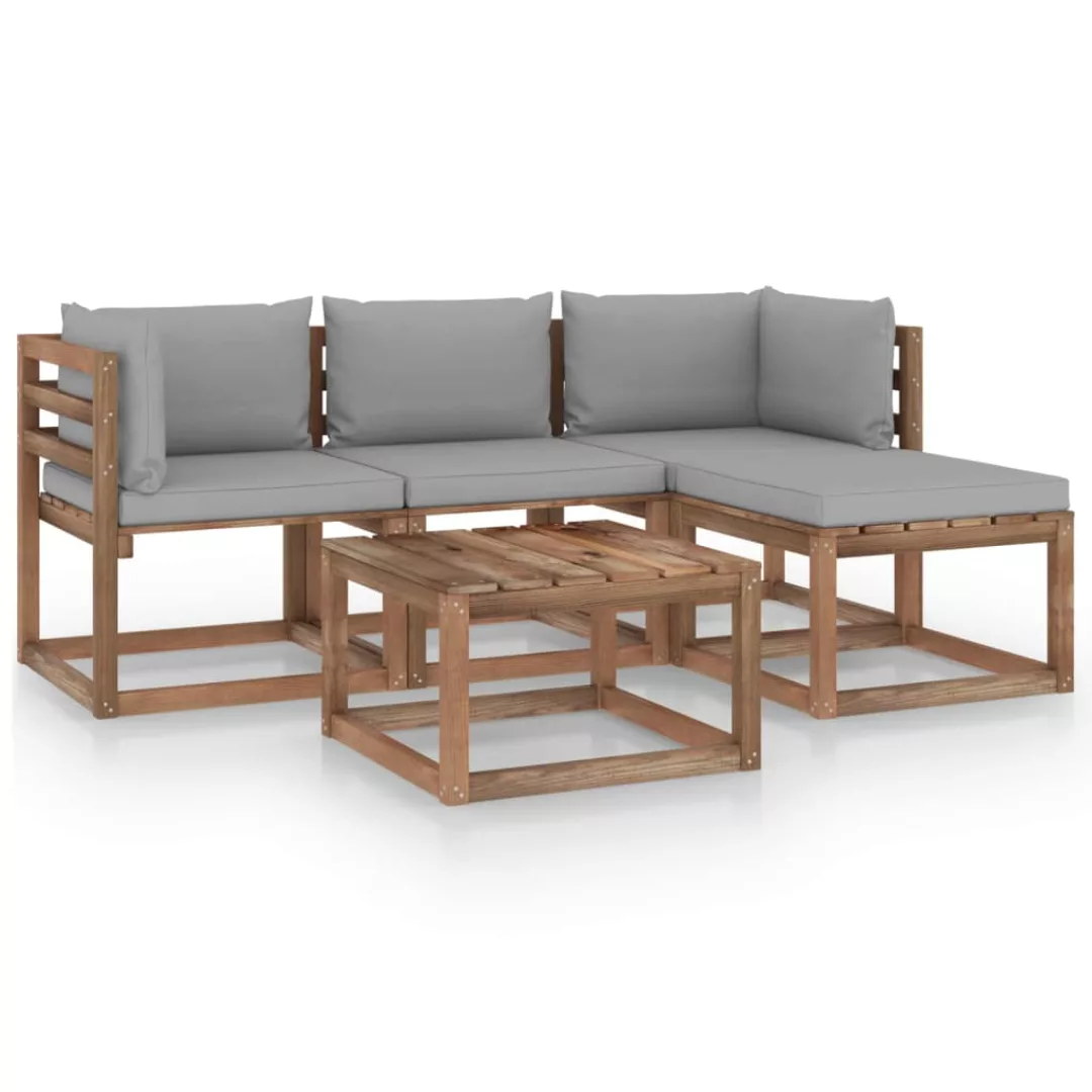 5-tlg. Garten-lounge-set Mit Grauen Kissen günstig online kaufen