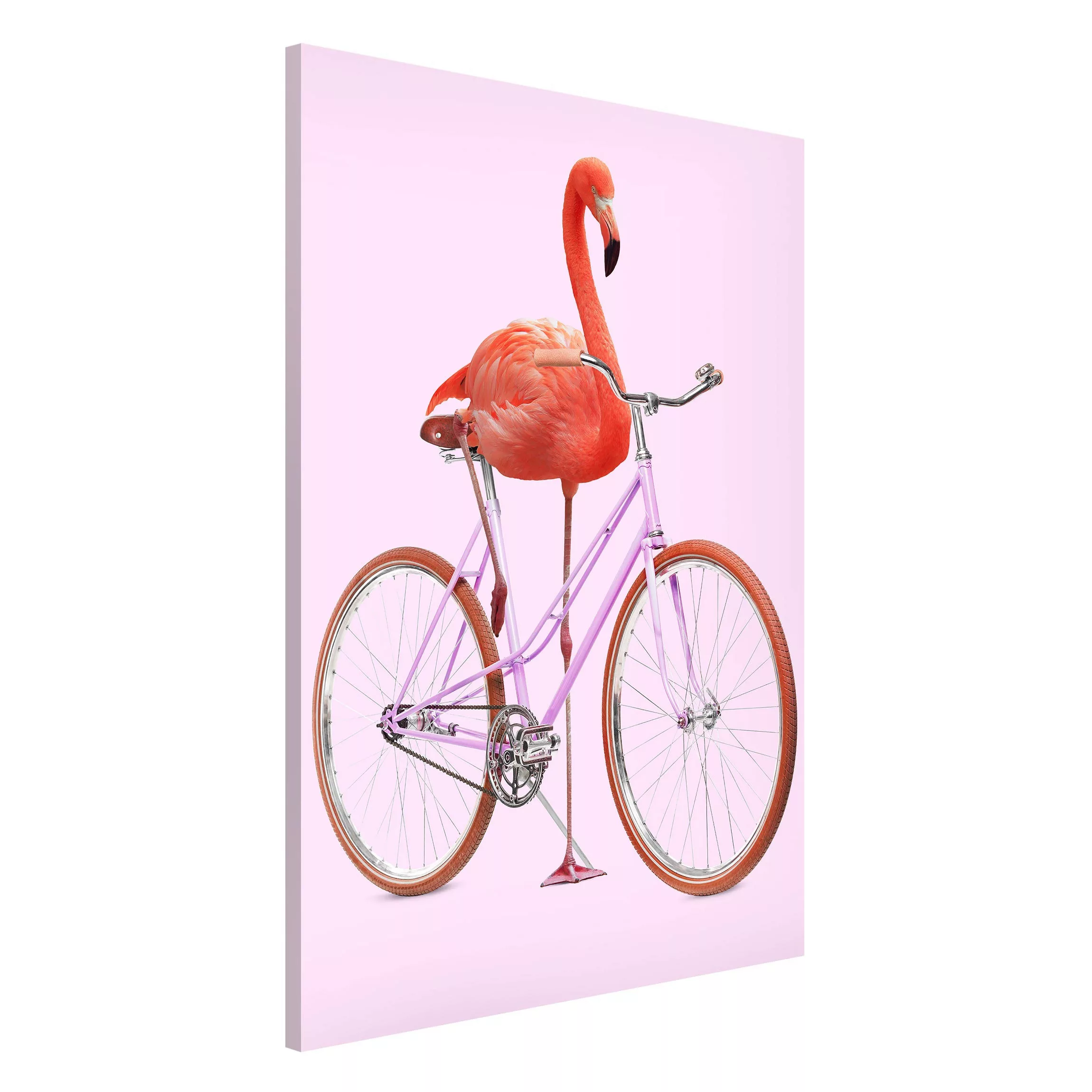 Magnettafel Tiere - Hochformat 2:3 Flamingo mit Fahrrad günstig online kaufen