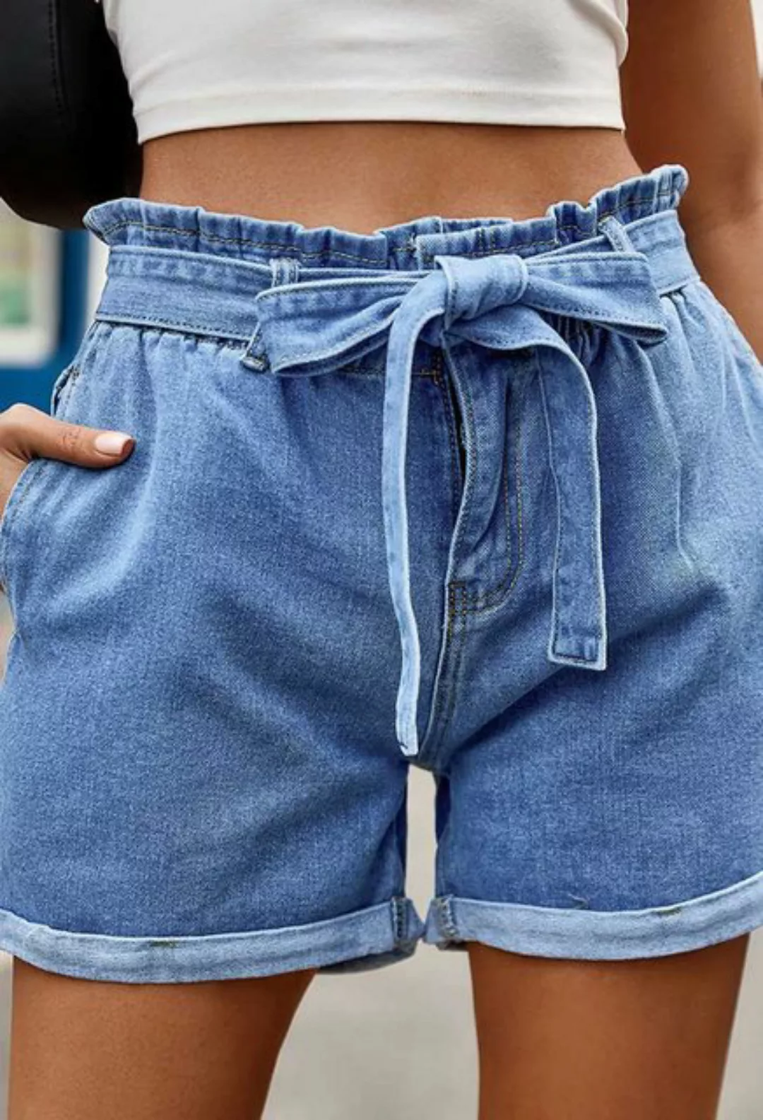 SEGUEN Jeansshorts Fliege Denim Shorts Frauen (Enge Taille Design hohe Tail günstig online kaufen