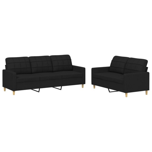 vidaXL Sofa, 2-tlg. Sofagarnitur mit Kissen Schwarz Stoff günstig online kaufen