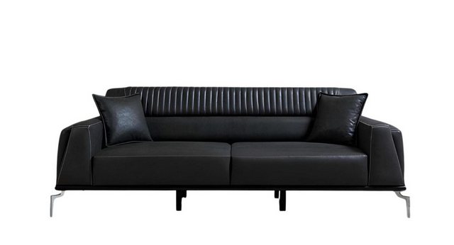 Xlmoebel Sofa Modernes dreisitziges Wohnzimmer-Sofa aus schwarzem Leder, St günstig online kaufen