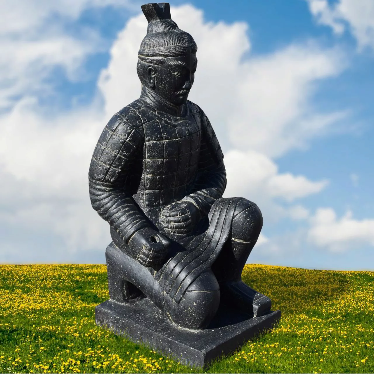 Stein Skulptur Chinesischer Krieger Mangaluru Kniend günstig online kaufen