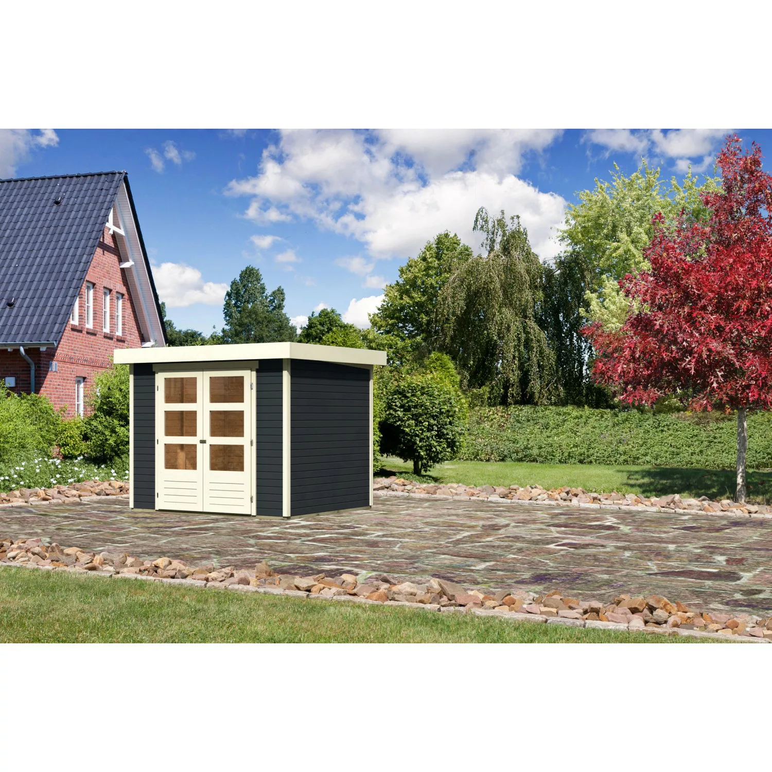 Karibu Gartenhaus/Gerätehaus Boras 3 Anthrazit 242 cm x 217 cm günstig online kaufen