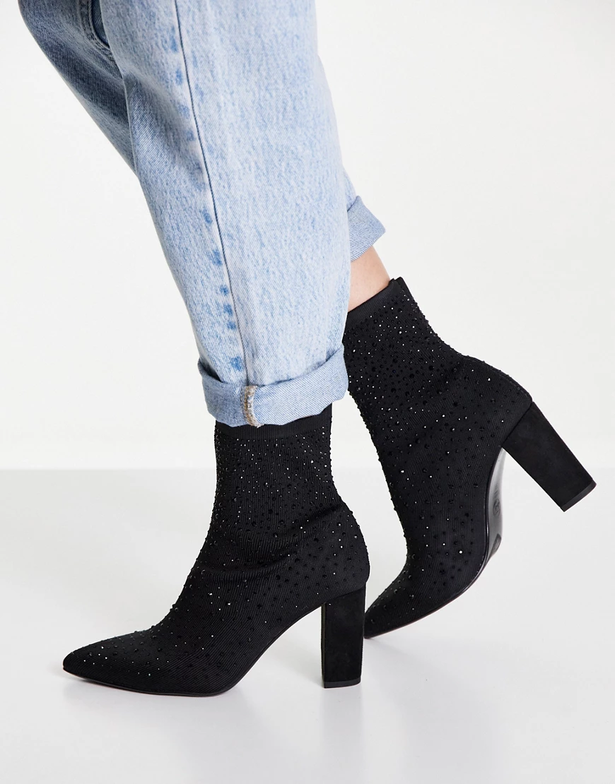 Dune – Verzierte Sock-Boot-Stiefel in Schwarz mit Absatz günstig online kaufen