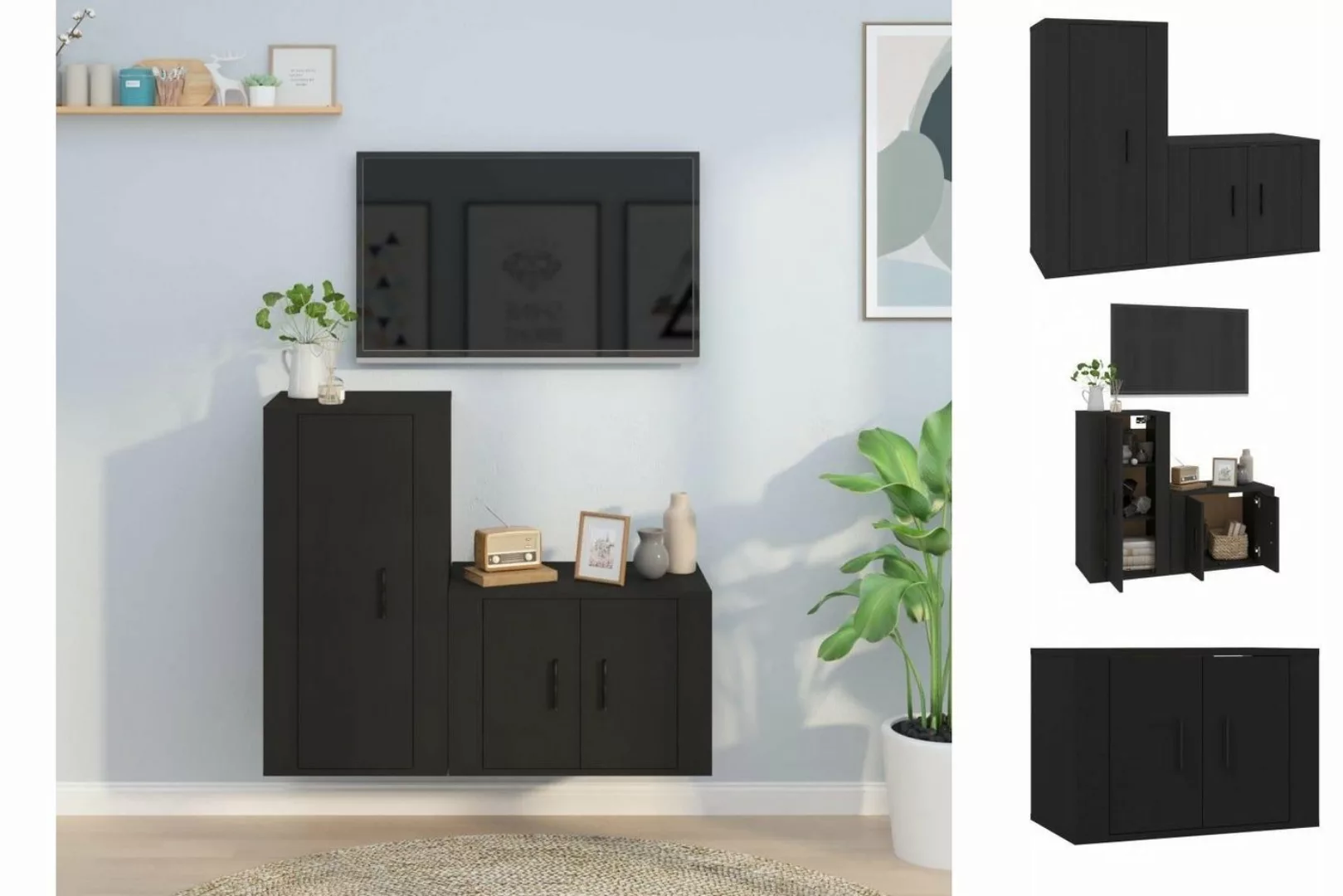 vidaXL TV-Schrank 2-tlg TV-Schrank-Set Schwarz Spanplatte TV-Lowboard Ferns günstig online kaufen