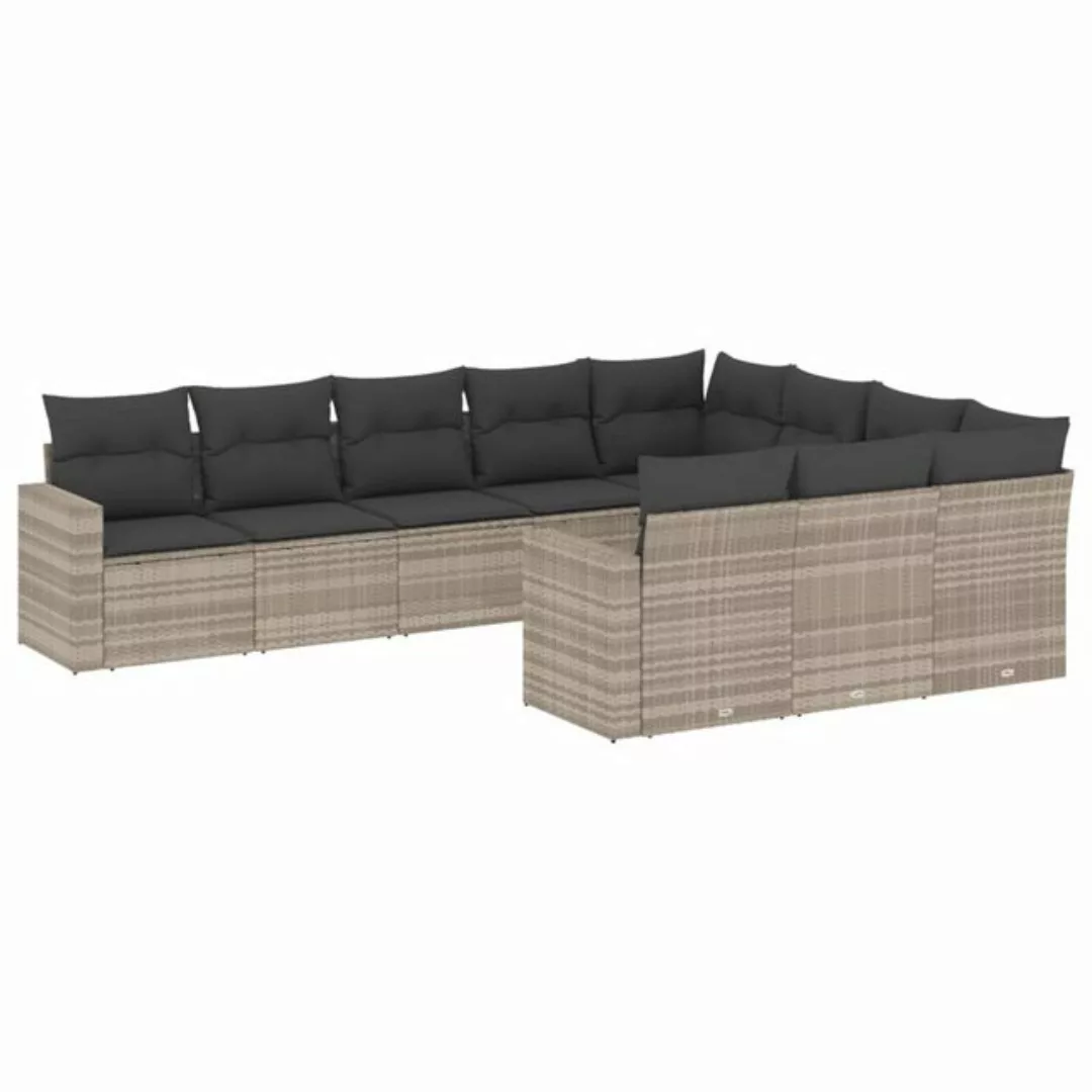 vidaXL Sofaelement 10-tlg. Garten-Sofagarnitur mit Kissen Hellgrau Poly Rat günstig online kaufen