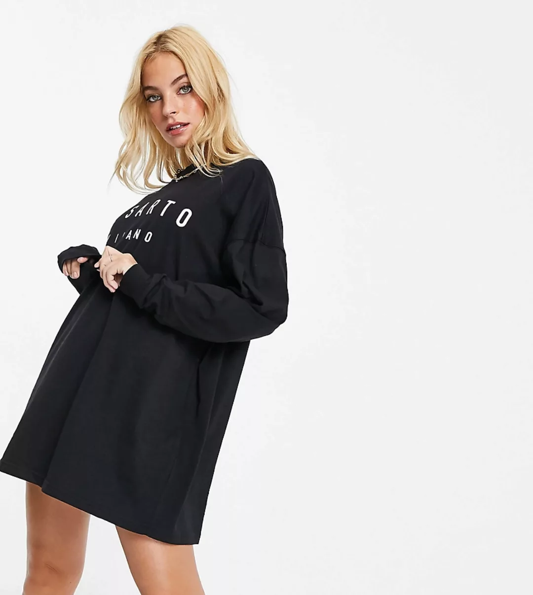 Il Sarto Petite – Langärmliges T-Shirt-Kleid in Schwarz günstig online kaufen