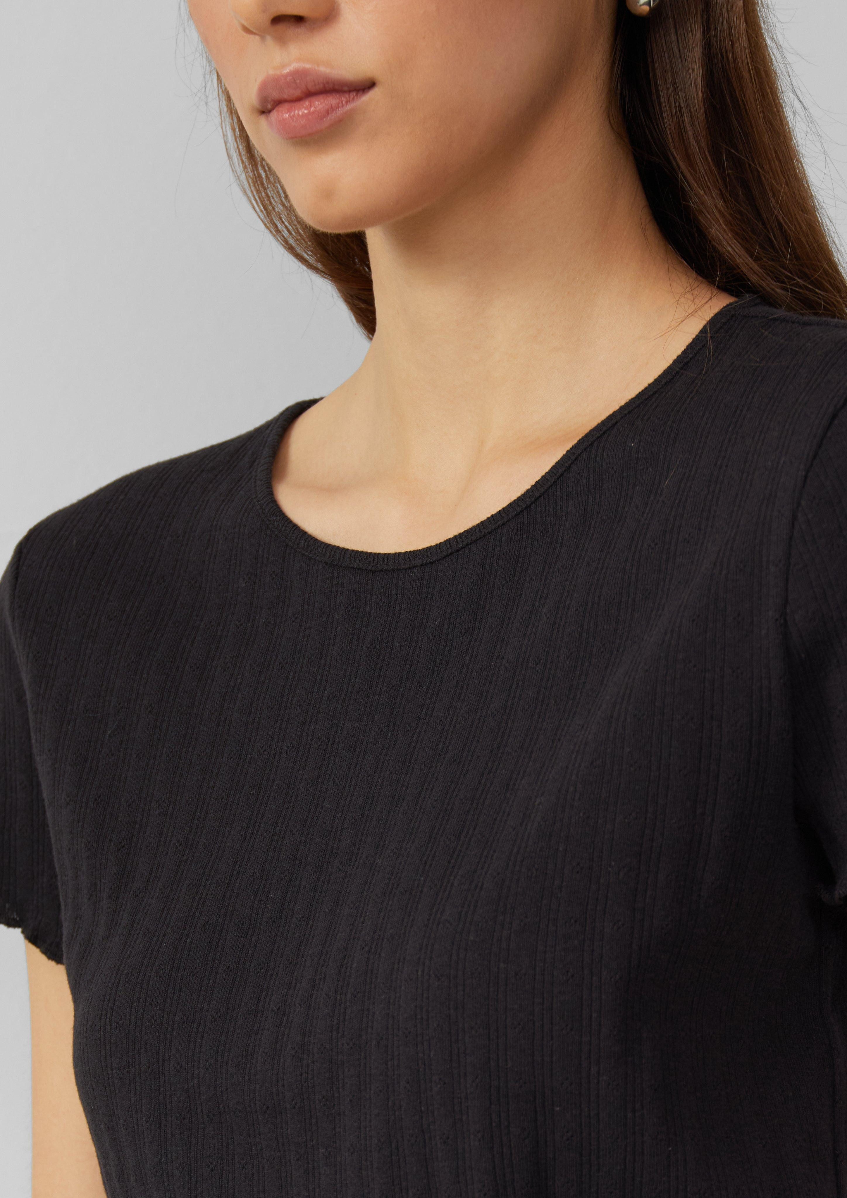 QS Kurzarmshirt T-Shirt mit Ajour-Muster Paspel günstig online kaufen
