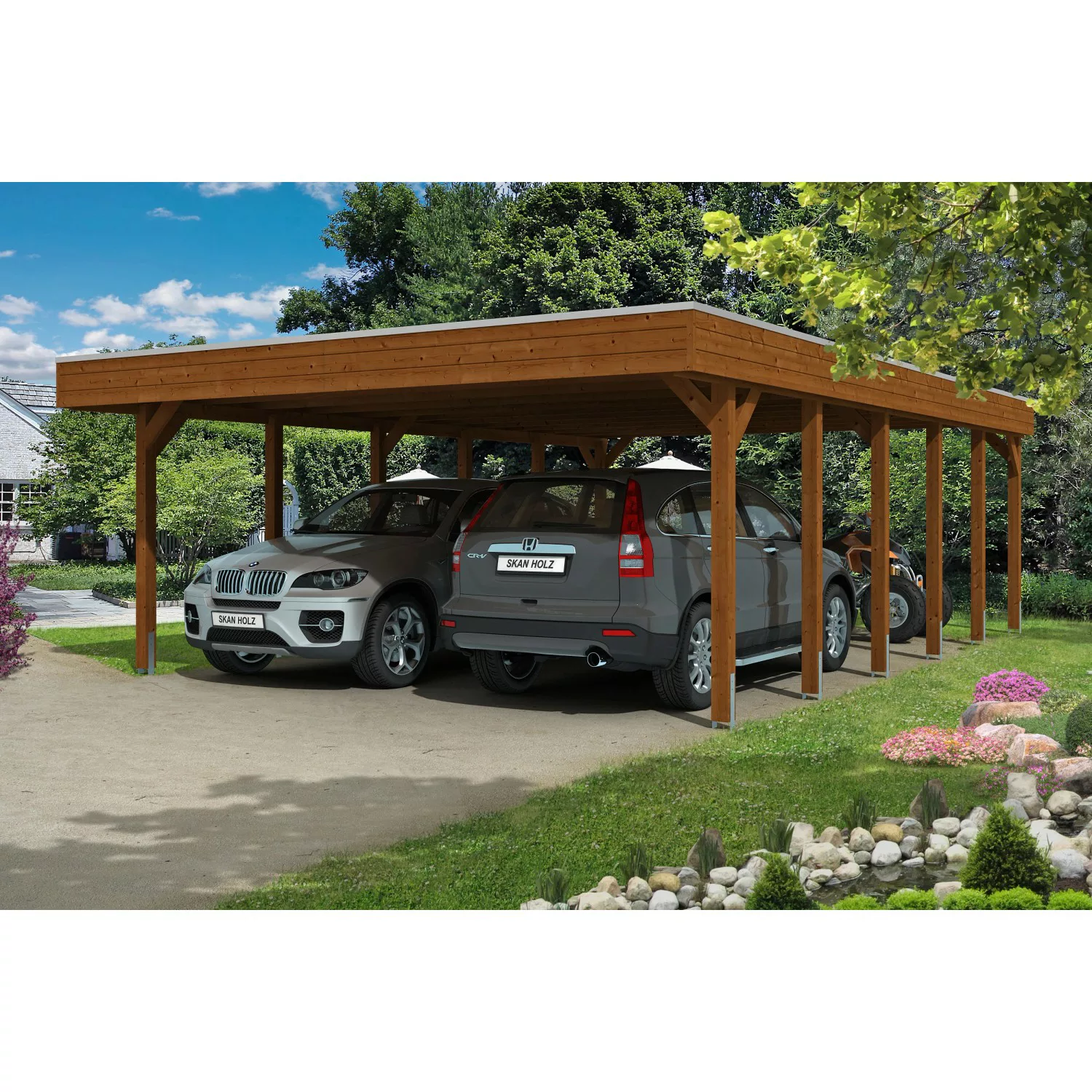 Skan Holz Doppelcarport Holz Nussbaum 557 cm x 860 cm günstig online kaufen