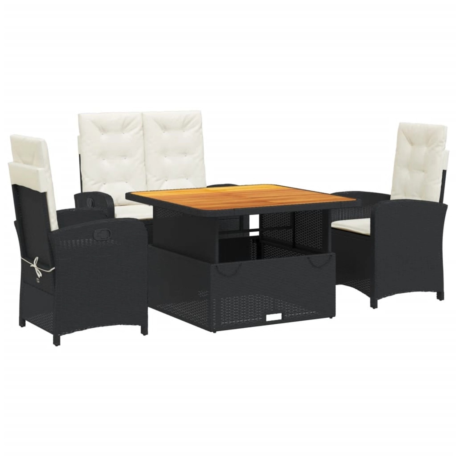 vidaXL 4-Tlg Garten-Essgruppe mit Kissen Schwarz Poly Rattan 3277320 günstig online kaufen