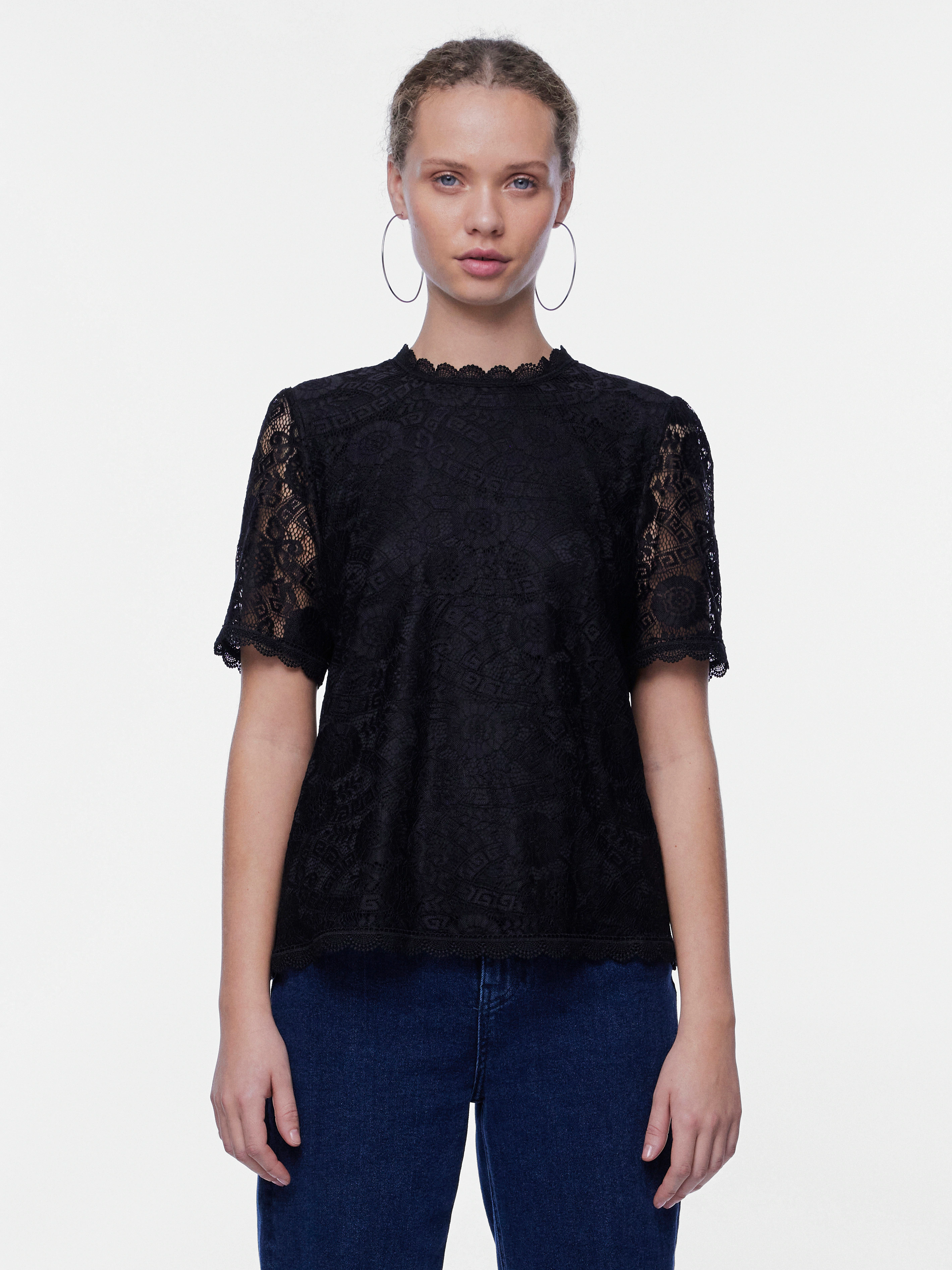 pieces Spitzenshirt "PCOLLINE SS LACE TOP WVN NOOS" günstig online kaufen