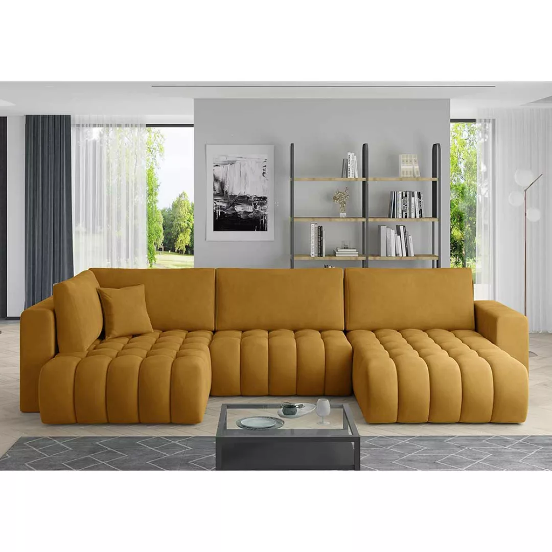 Sofa Wohnlandschaft in modernem Design und Senfgelb günstig online kaufen