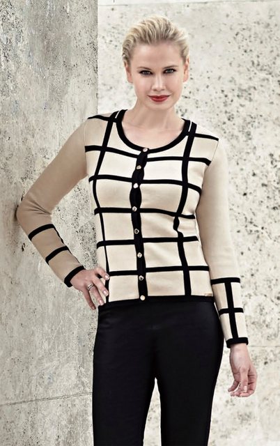 Passioni Cardigan Twinset in Beige mit einem grafischen schwarzen Karo günstig online kaufen