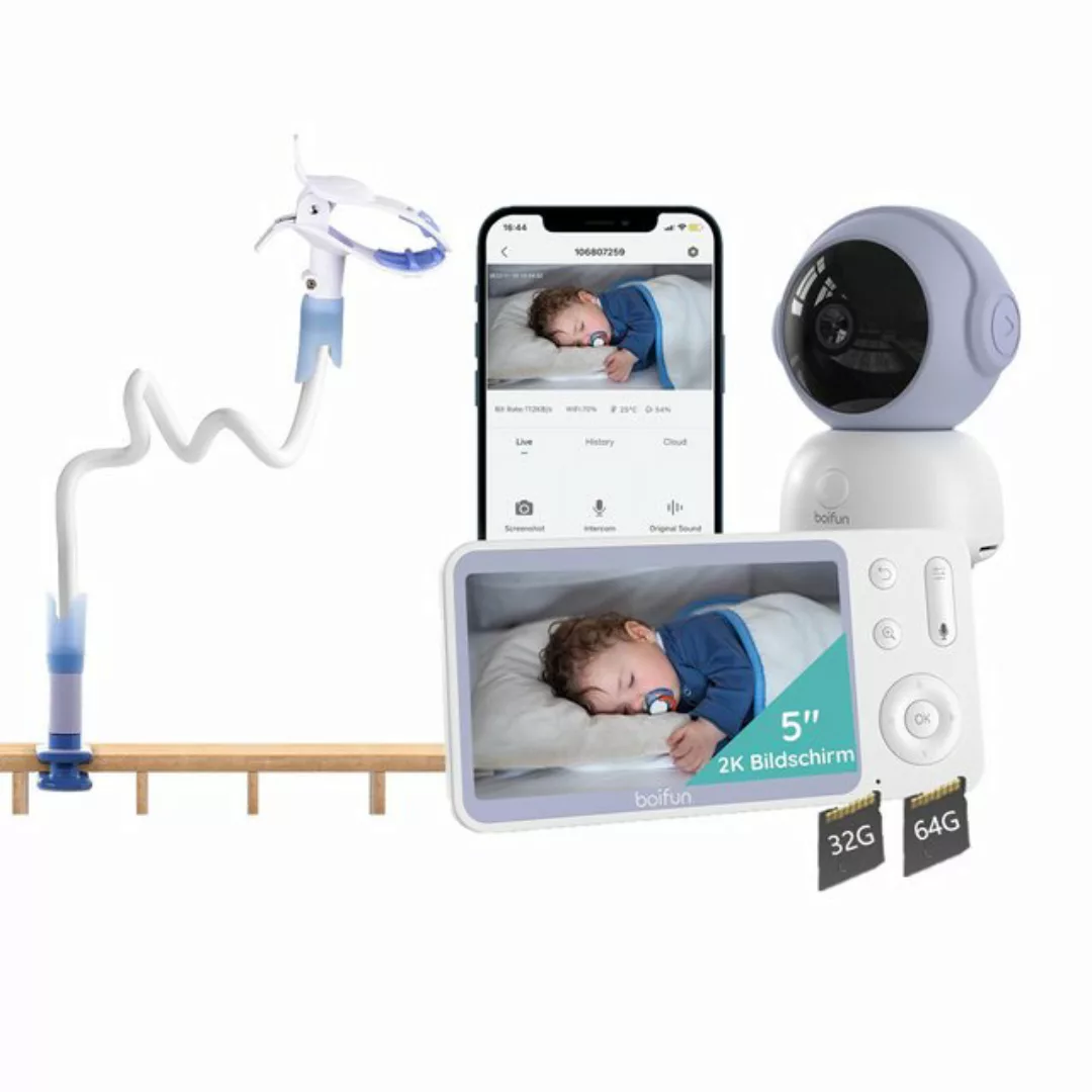 Boifun Babyphone 2K 5" Babyphone mit Kamera, Babyphone und APP mit Halterun günstig online kaufen