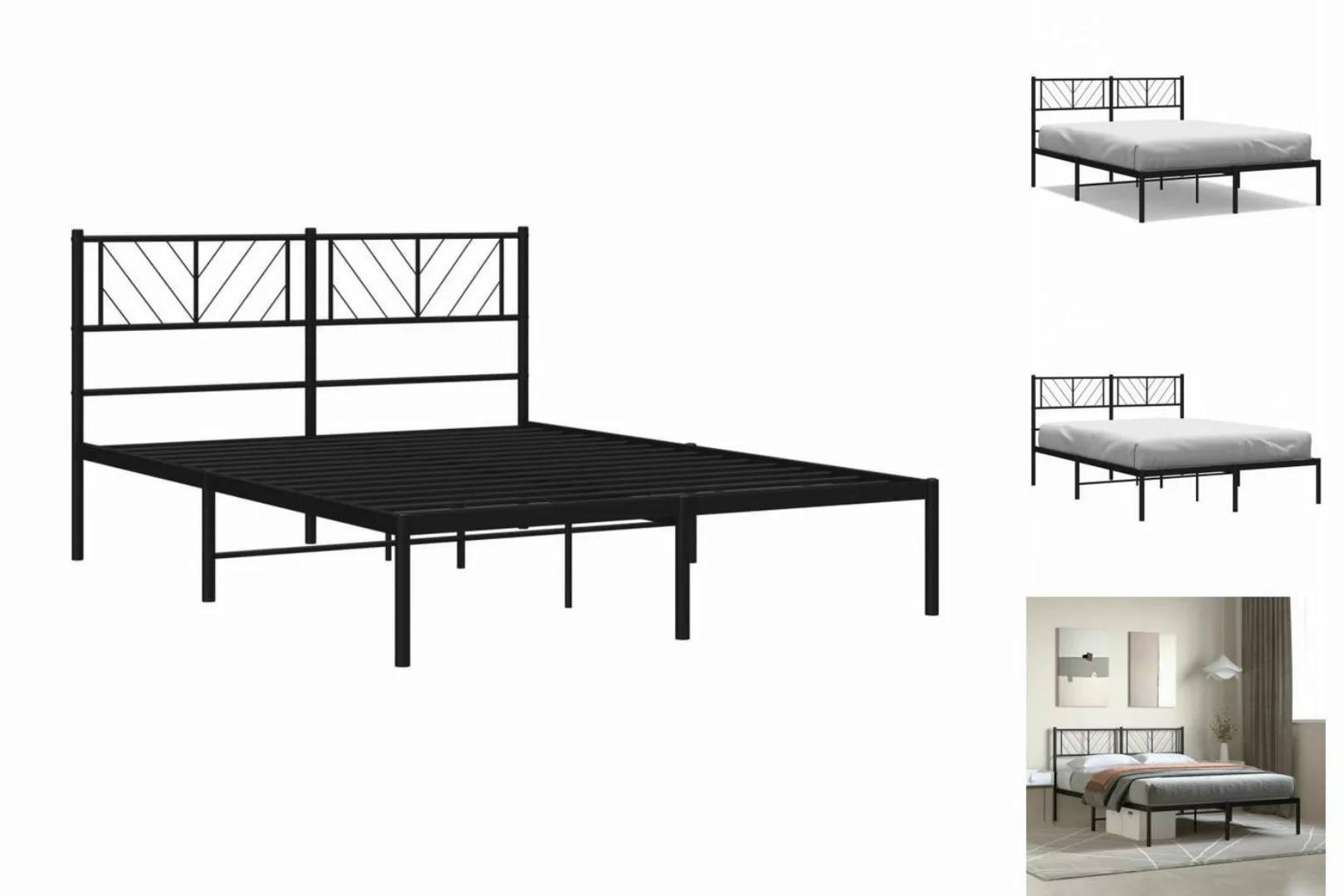 vidaXL Bettgestell Bettrahmen mit Kopfteil Metall Schwarz 140x190 cm Bett B günstig online kaufen