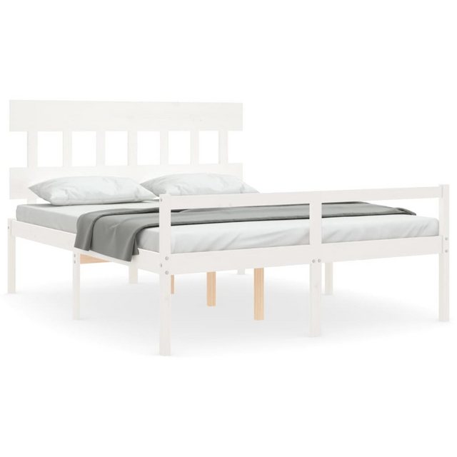 vidaXL Bett, Seniorenbett mit Kopfteil 160x200 cm Weiß Massivholz günstig online kaufen