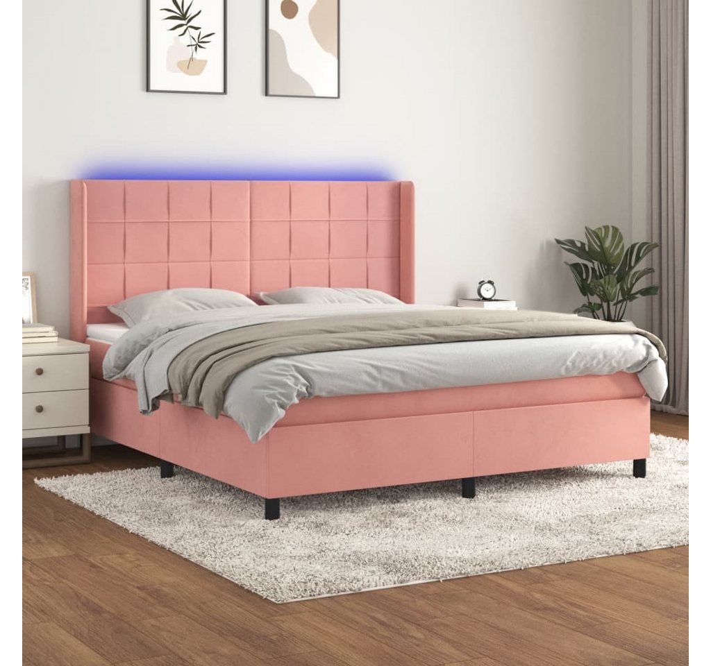 vidaXL Boxspringbett Boxspringbett mit Matratze LED Rosa 160x200 cm Samt Be günstig online kaufen