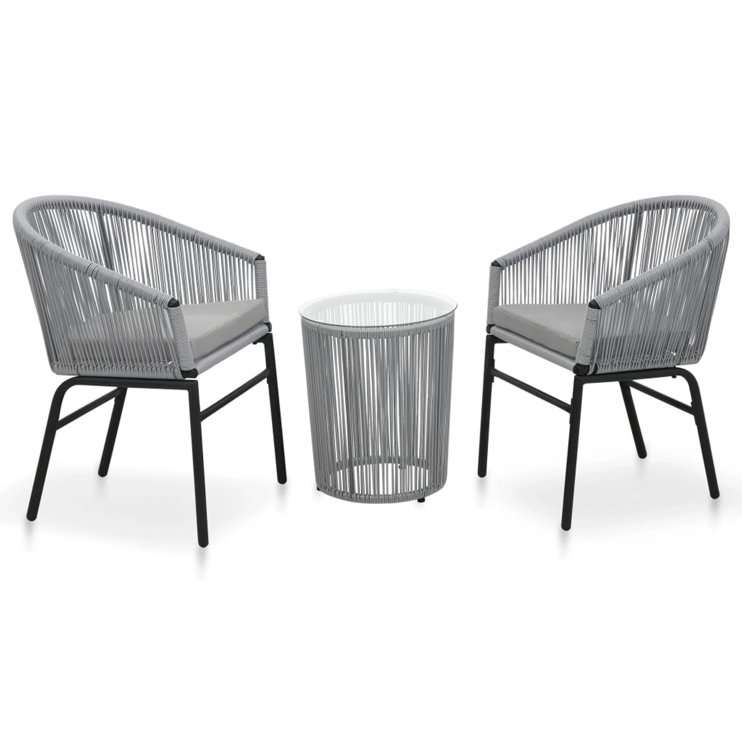 3-tlg. Bistro-set Mit Kissen Pvc Rattan Anthrazit günstig online kaufen