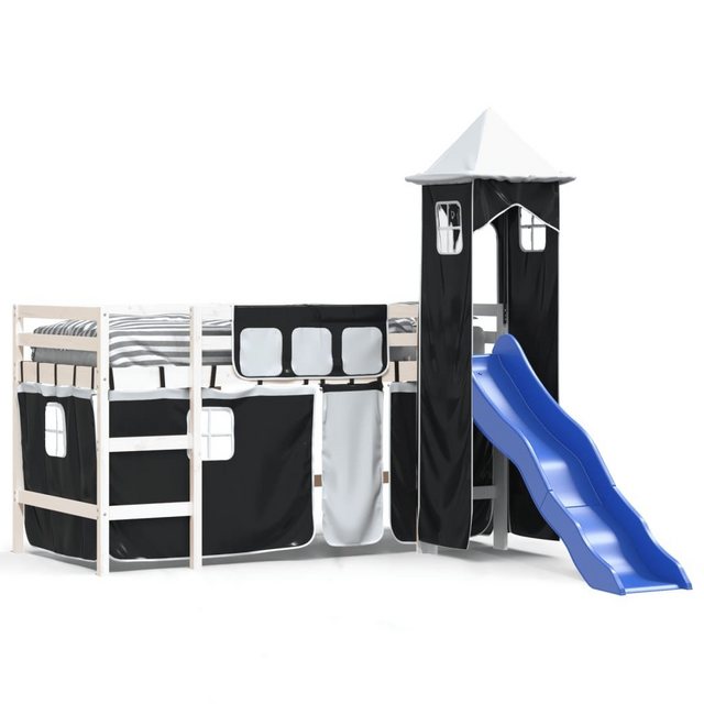 vidaXL Kinderbett Kinderhochbett mit Turm Weiß Schwarz 80x200 cm Kiefernhol günstig online kaufen