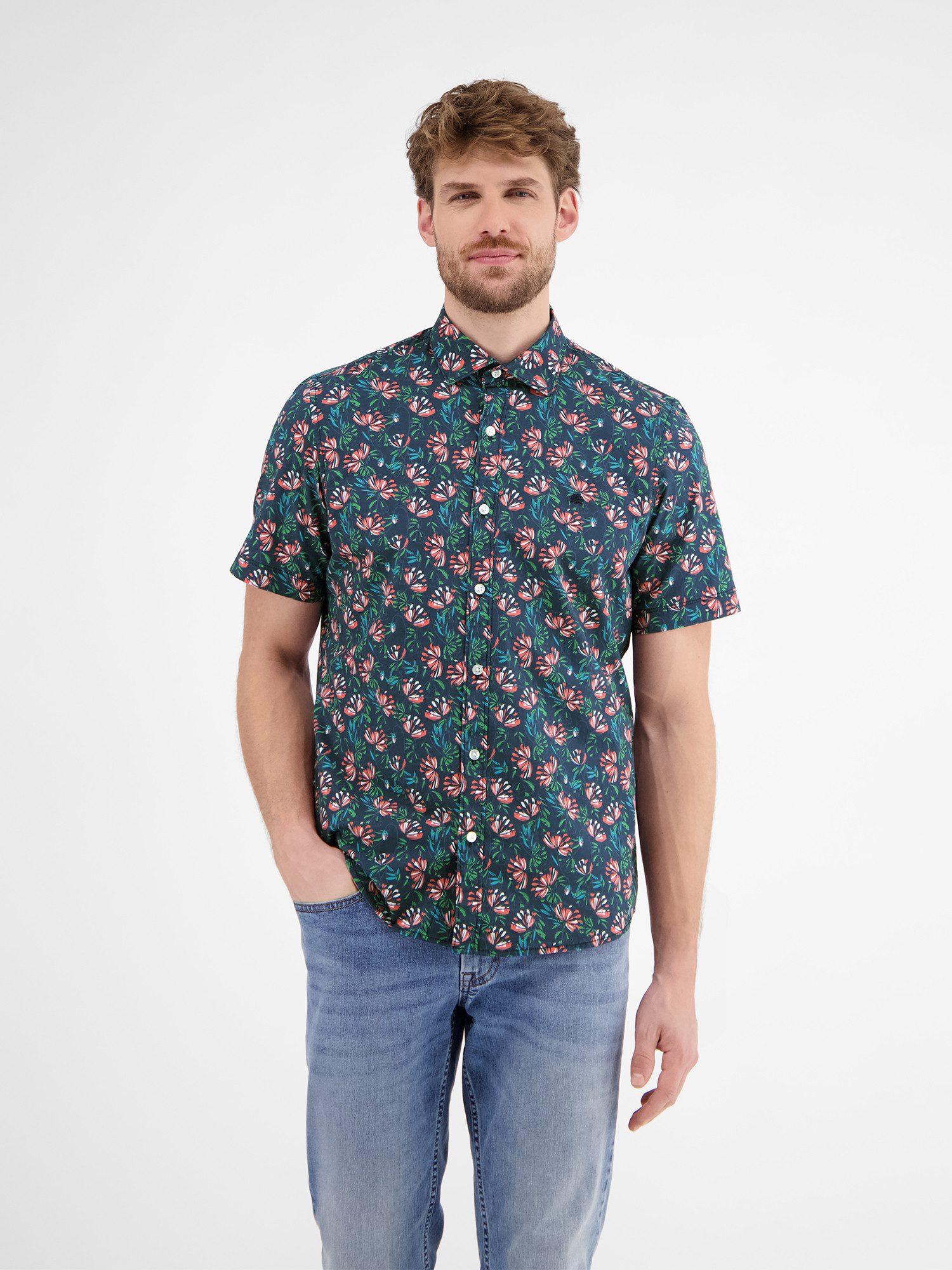 LERROS Kurzarmhemd "LERROS Herren Poplin-Stretchhemd, floral gemustert" günstig online kaufen