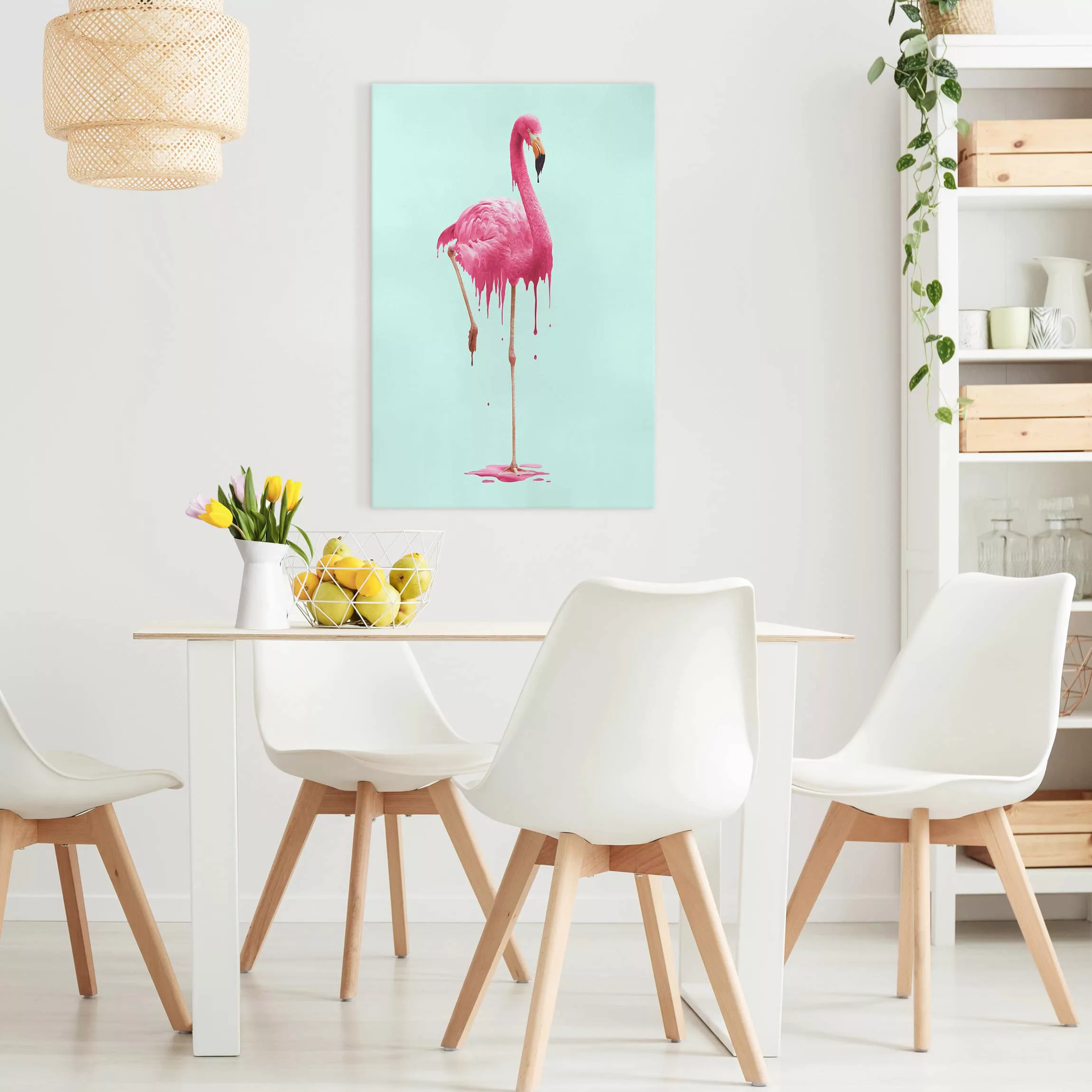 Leinwandbild Tiere - Hochformat Schmelzender Flamingo günstig online kaufen