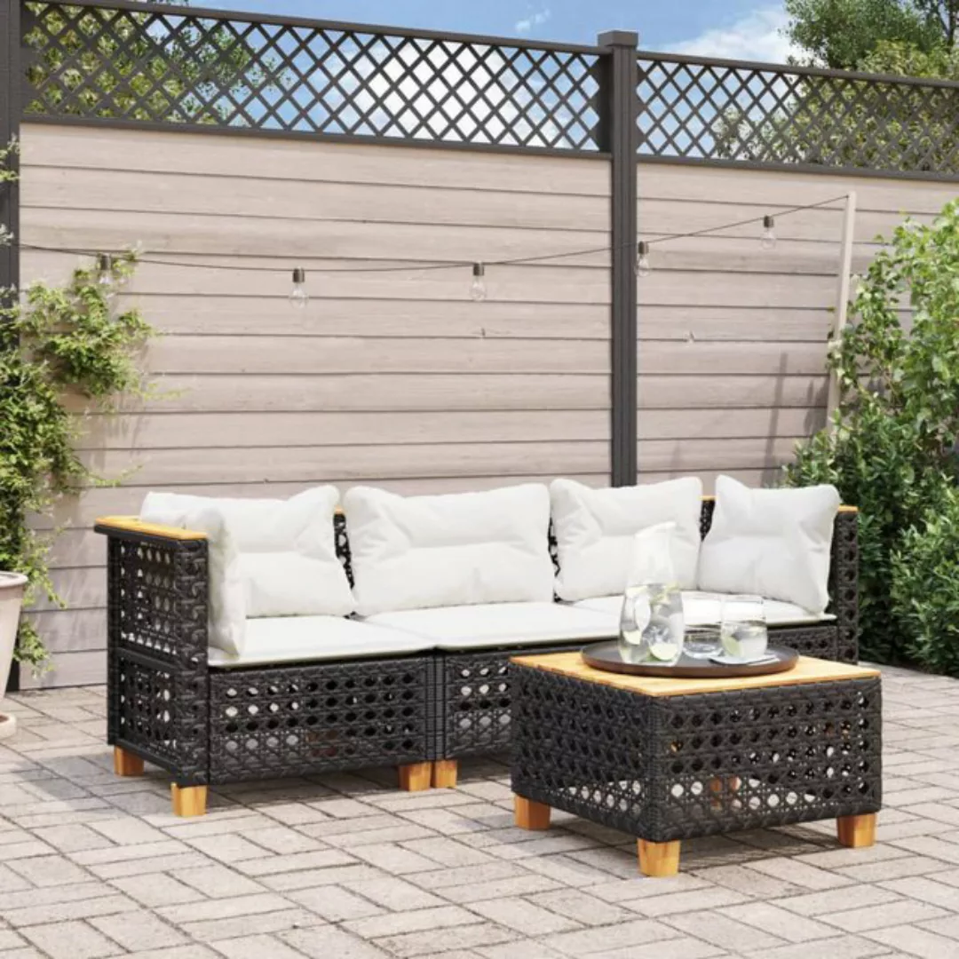 vidaXL Loungesofa Gartensofa mit Kissen 3-Sitzer Schwarz Poly Rattan, 3 Tei günstig online kaufen